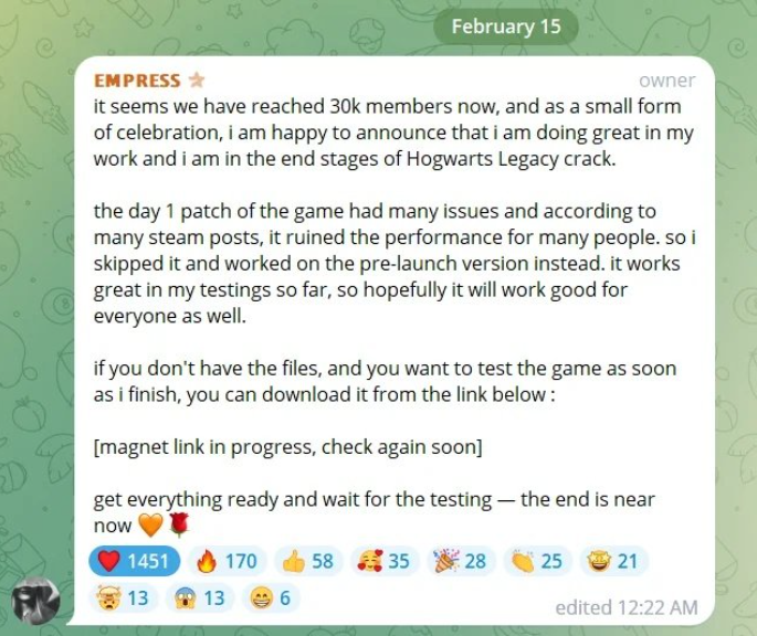 empress telegram Hogwarts Legacy link 2023*