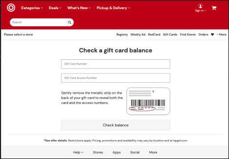 target merchandise card check balance online