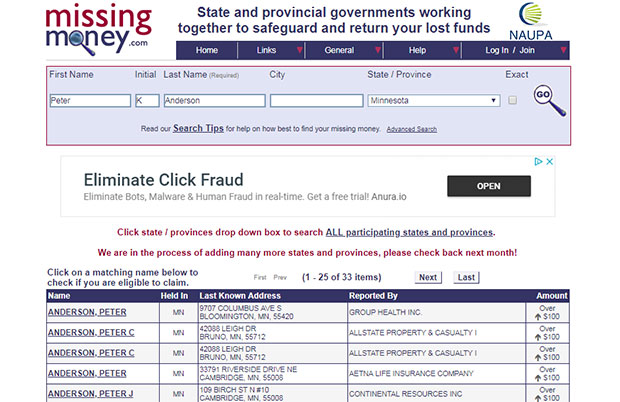 missing money .com Search for unclaimed money