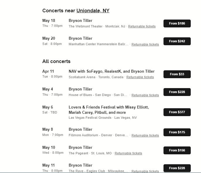 bryson tiller ticket prices