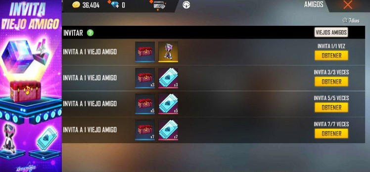 Invitar viejos amigos free fire