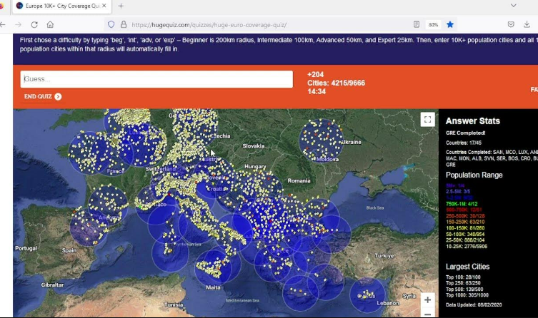 Europe 10k coverage quiz