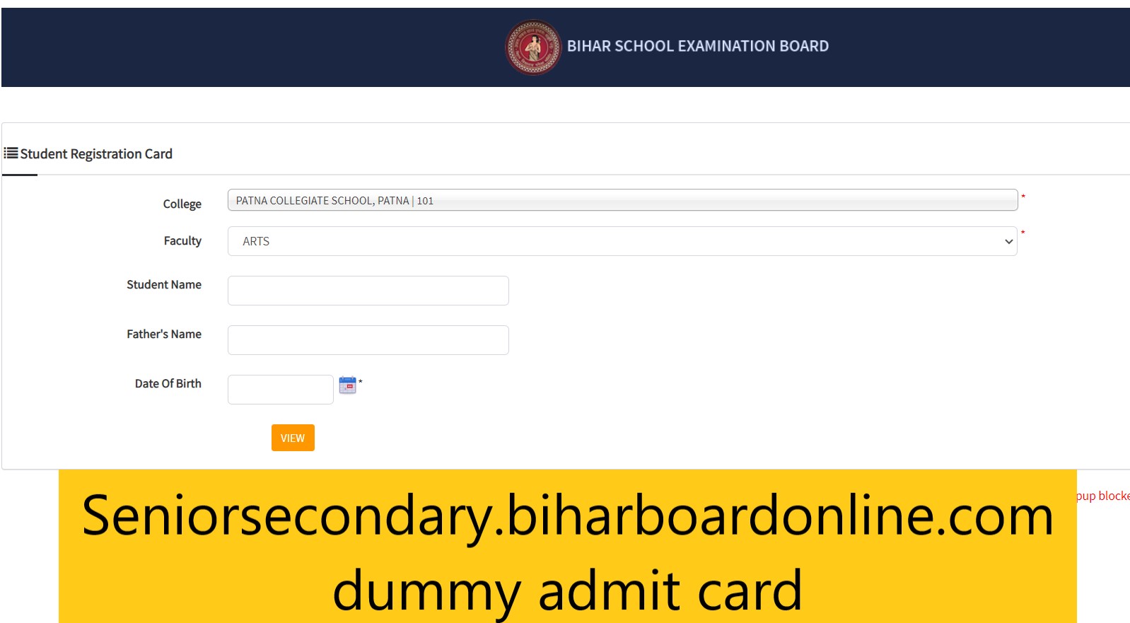 Seniorsecondary.biharboardonline.com dummy admit card