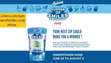 Culvers.com/summerofsmiles code ePrize